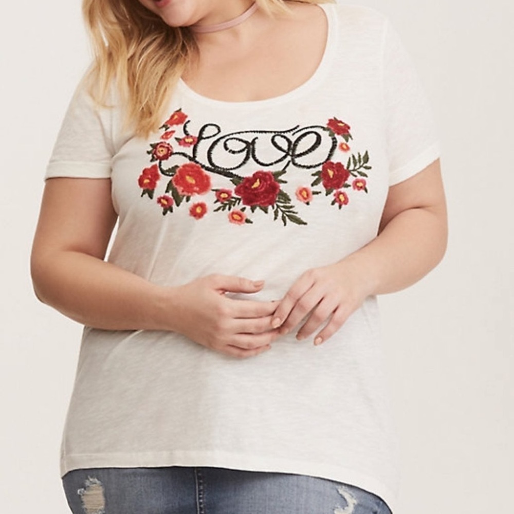 Torrid Ivory Embroidered Love Knit Tee